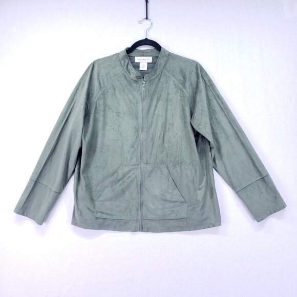 Susan Bristol Sage Green Suede 2 Piece Lounge Set Sweater Wide Leg Pants Size XL - Picture 2 of 16